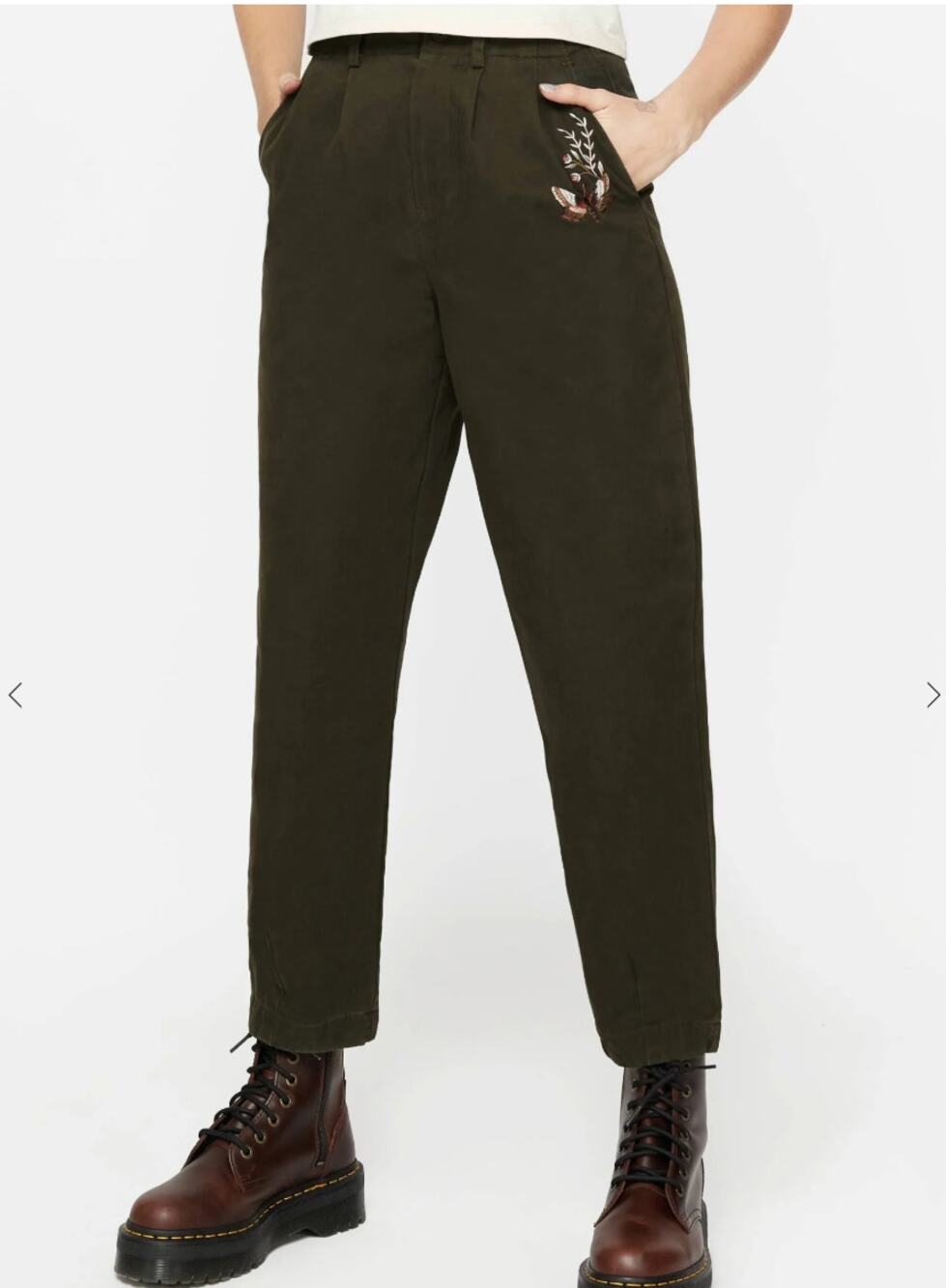 Disturbia Copia Cotton Embroidered Tapered Tailored Trousers US 4 Green Barrel